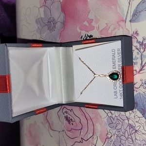 Womens Lab Created Green Emerald 14K Gold Over SS